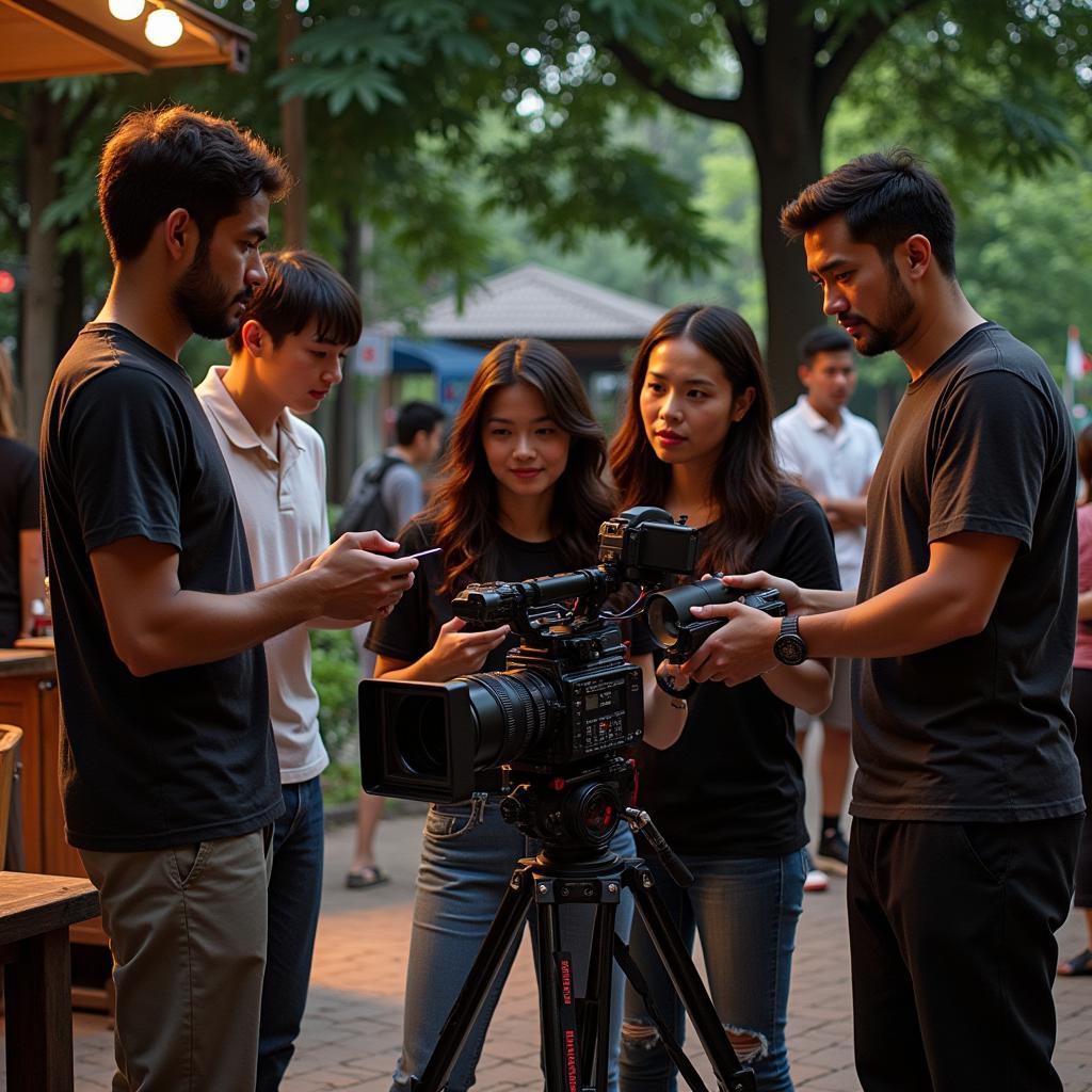 Group of Southeast Asian filmmakers on set