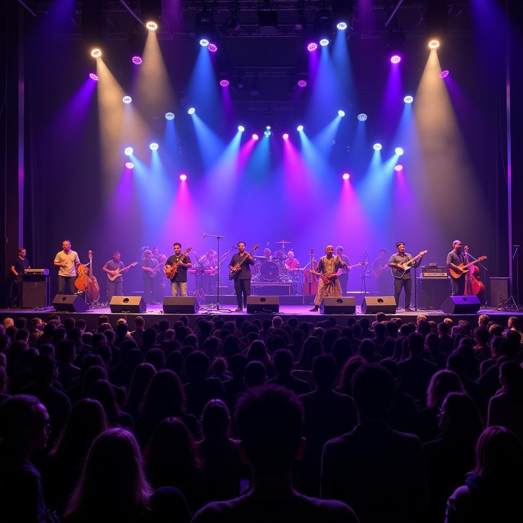 Musicians performing on a stage at a Southeast Asian music festival