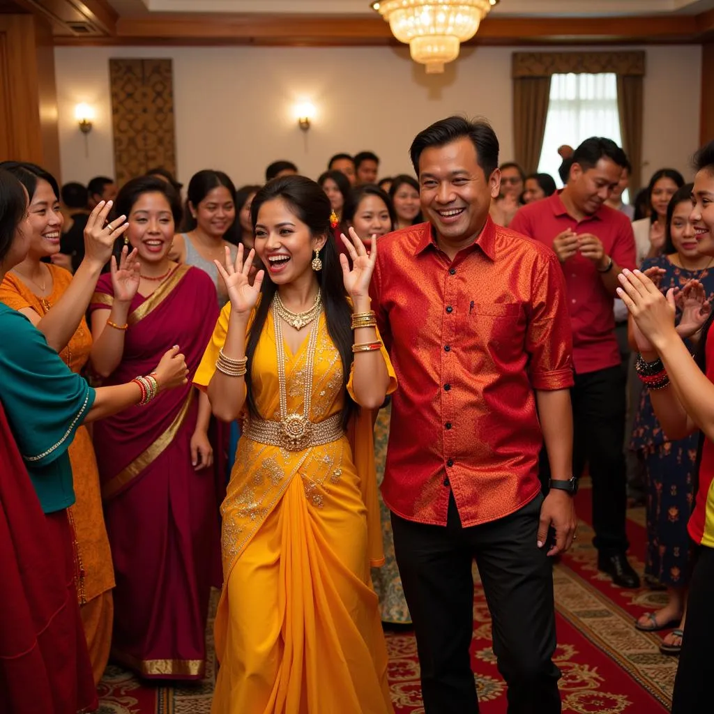 Festive gathering at a Southeast Asian wedding