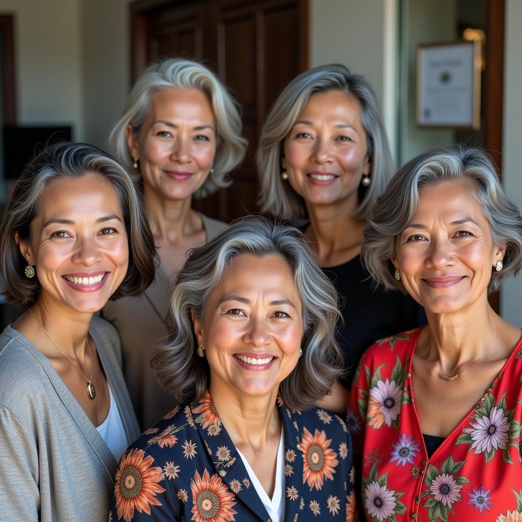 Southeast Asian women confidently showing off their grey hair