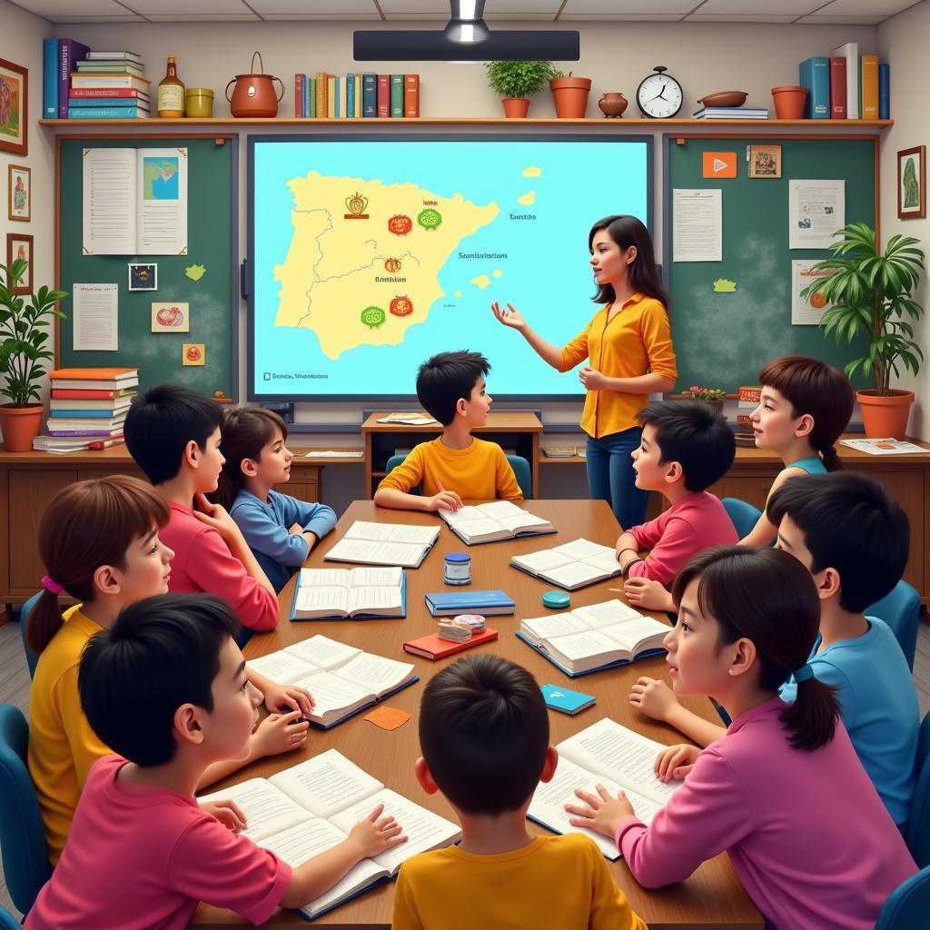 Students Learning Spanish in a Classroom in Southeast Asia