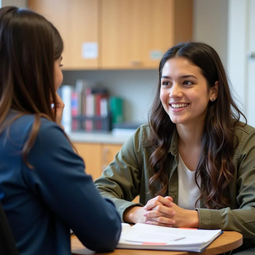 Student seeking guidance from a counselor