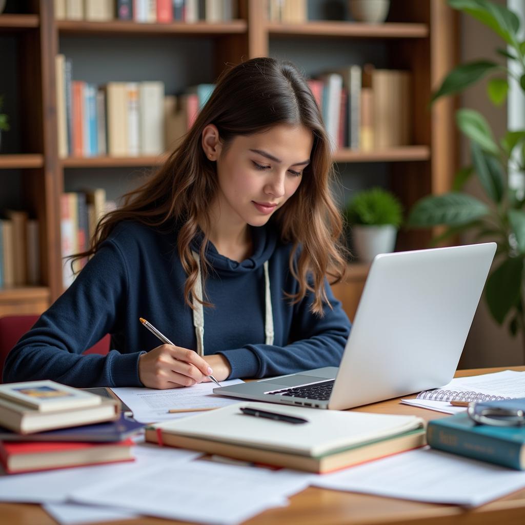 Focused Student Preparing University Application