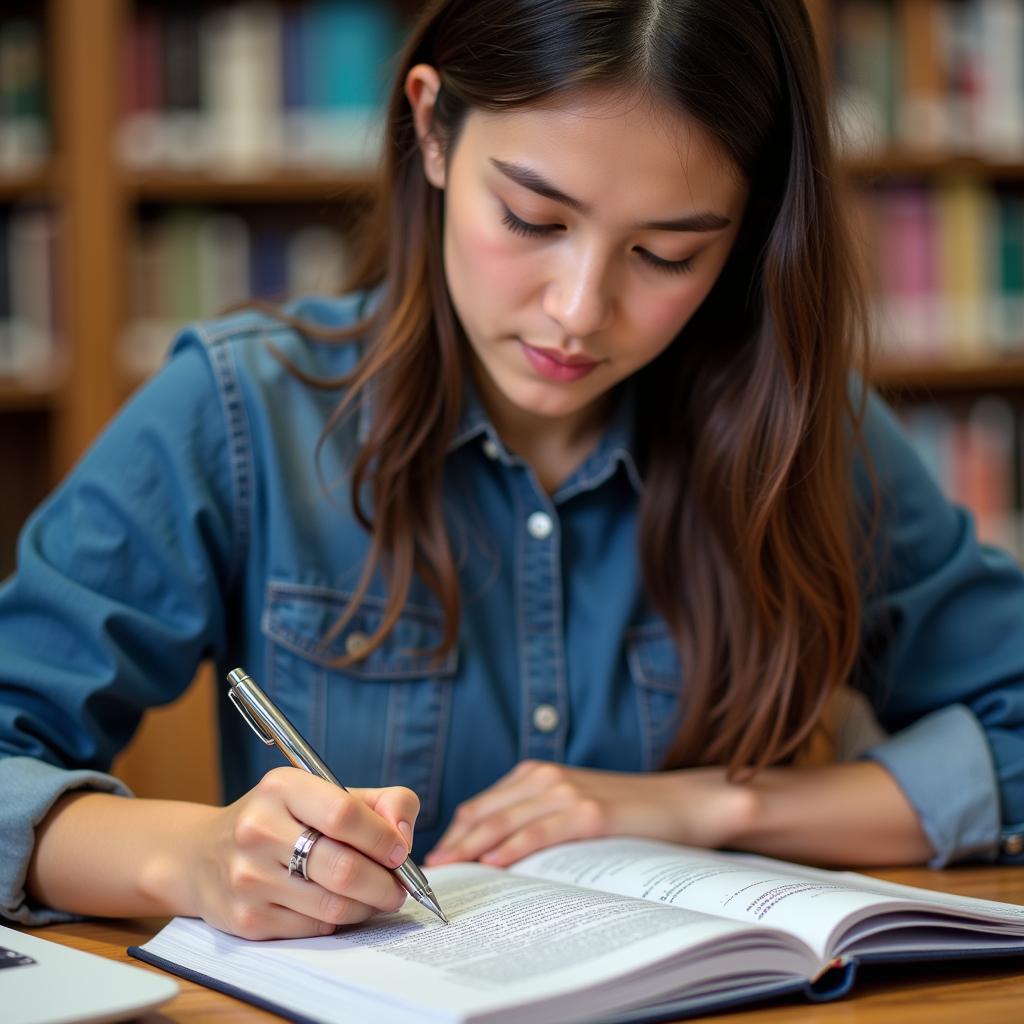 Student Studying ASE A5 Textbook