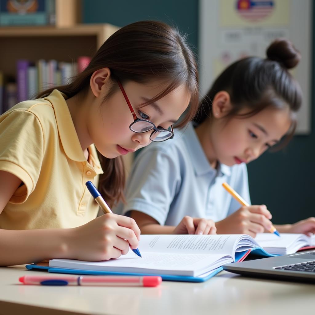 Student Studying ASEAN Language with C1 Book