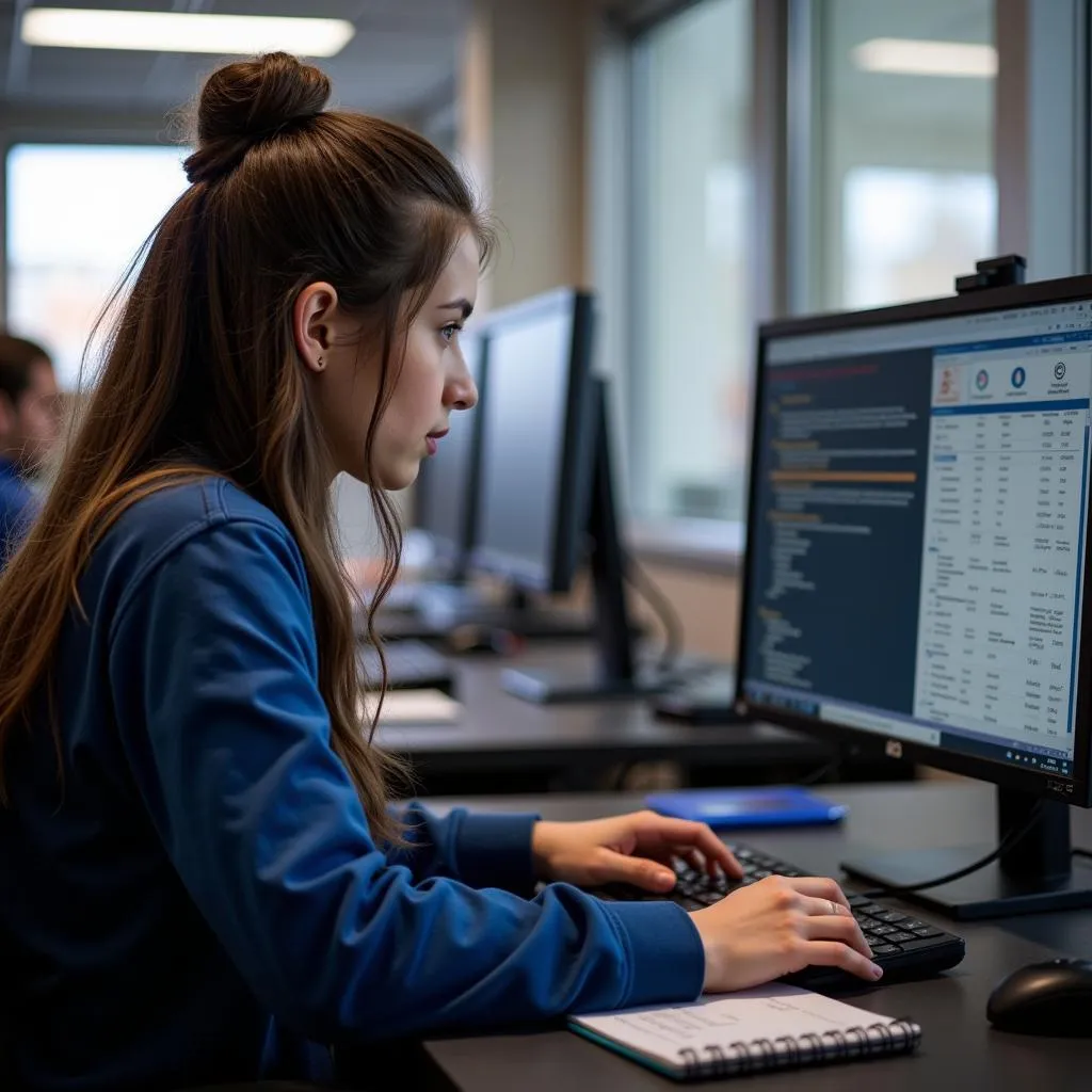 Student Taking ASE Test at Computer