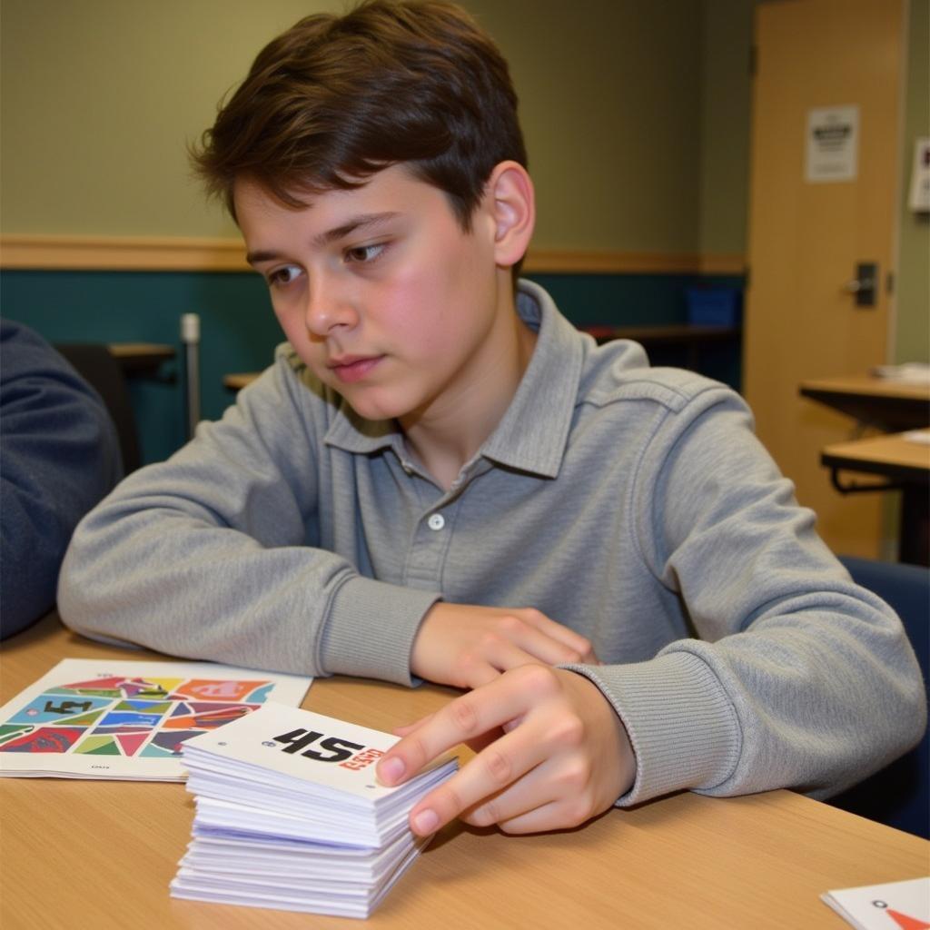 Student studying with ASE flashcards