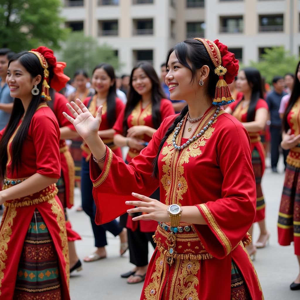 Students engaging in a lively Southeast Asian cultural event at UT Austin