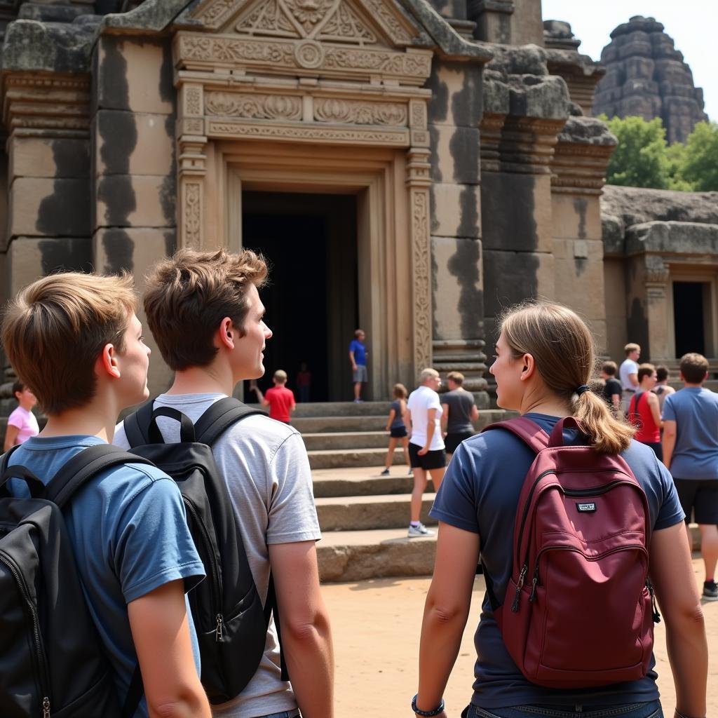 American Students Exploring Ancient Temple in Southeast Asia