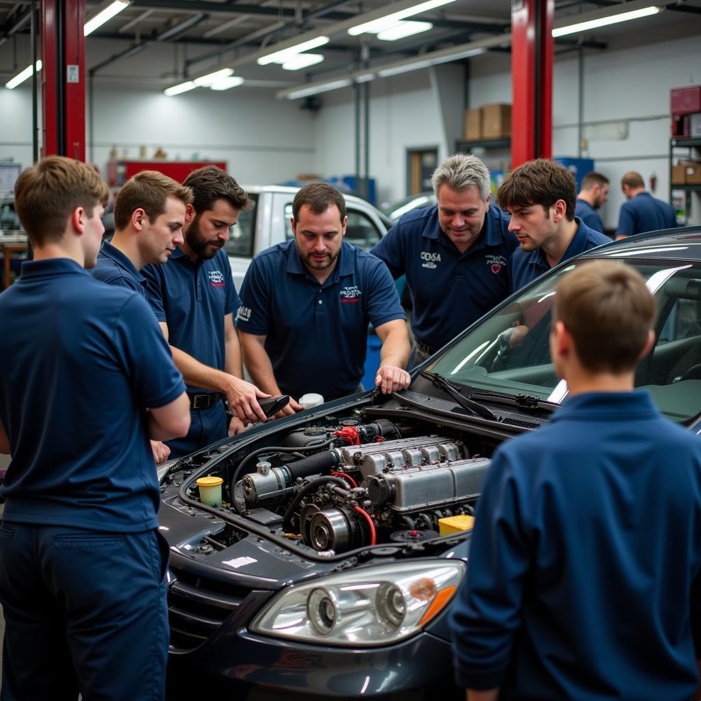 Students Learning Car Engine Repair