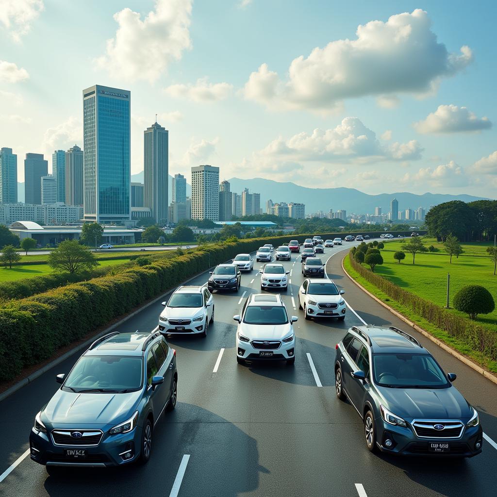 Subaru cars navigating ASEAN roads.