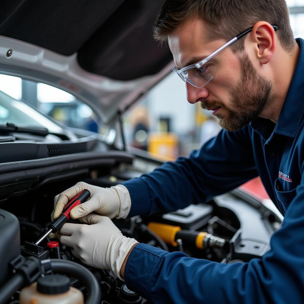 Technician Repairing Car AC