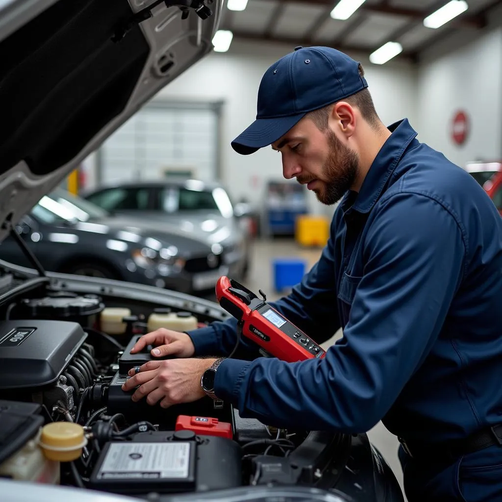 Experienced Mechanic Working on Vehicle's AC