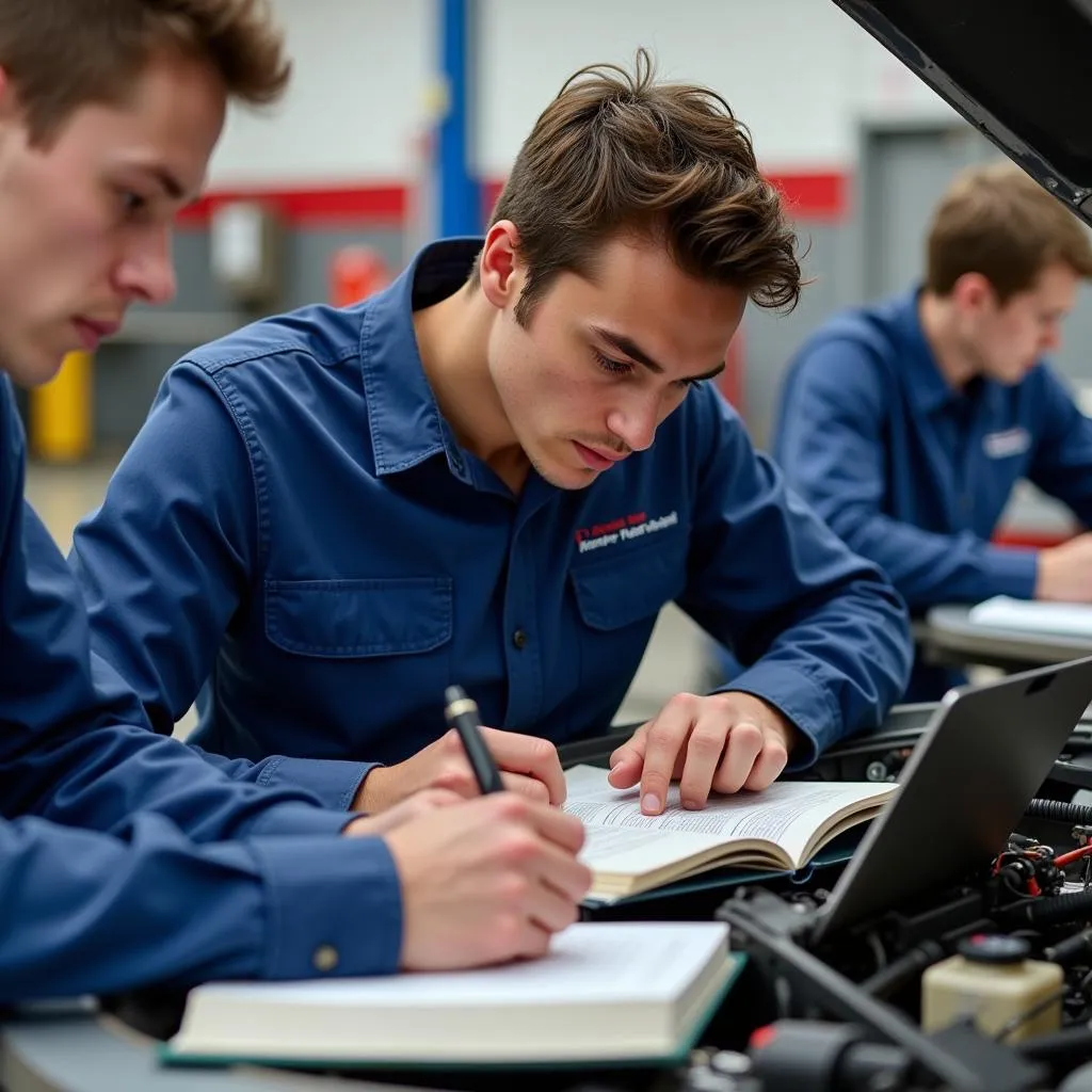 Technician Studying for ASE Exam