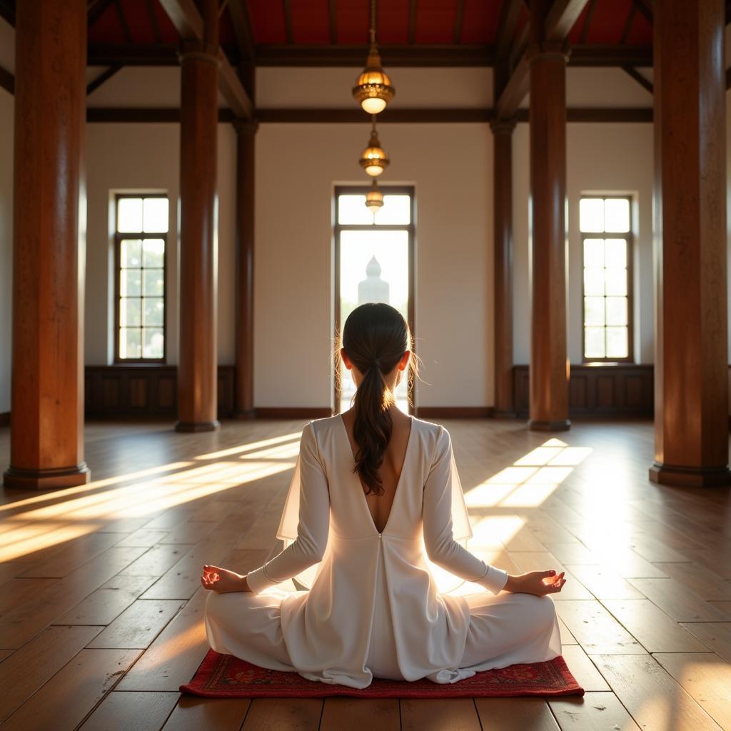 Thai Woman Meditating in Temple