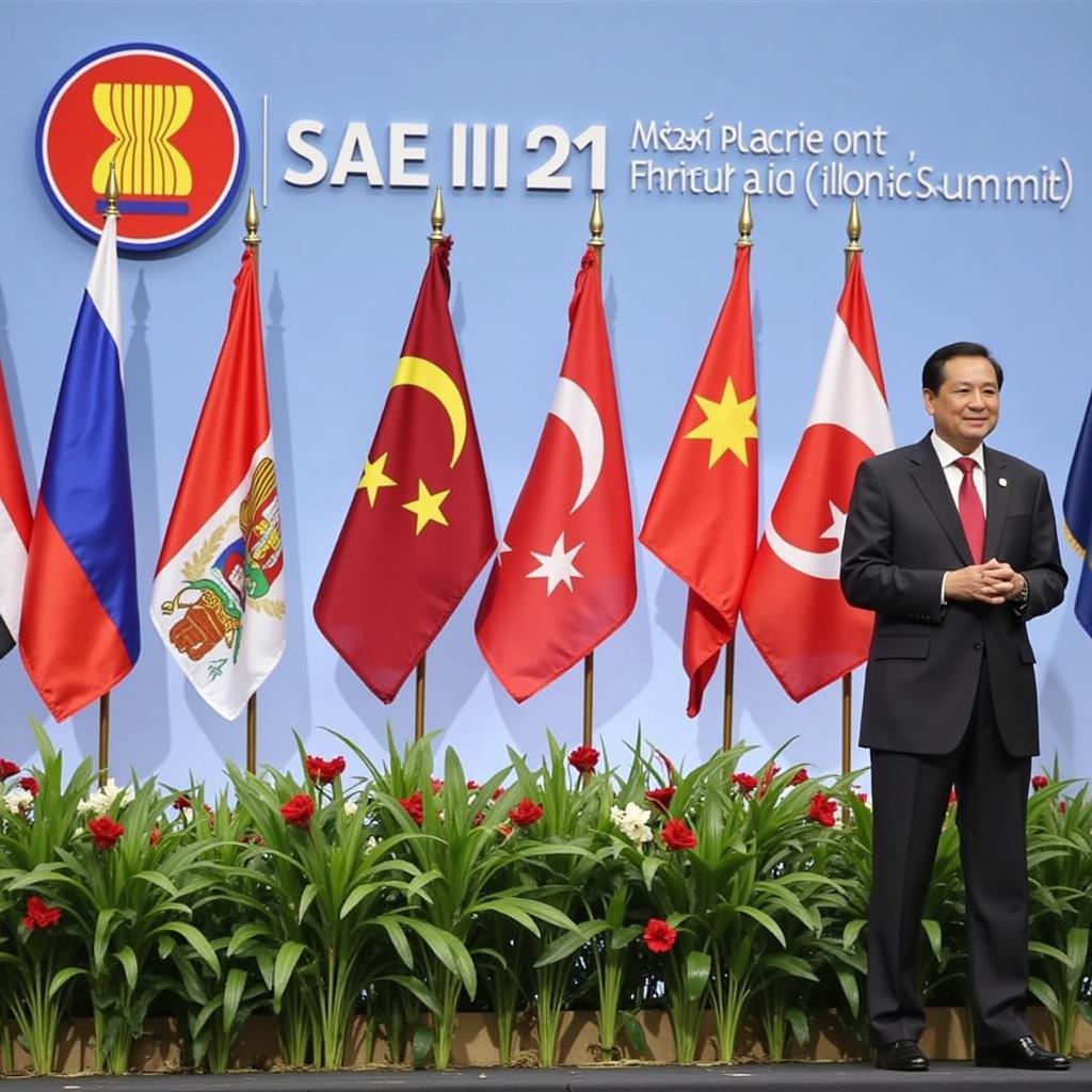 The ASEAN logo displayed prominently at an international summit