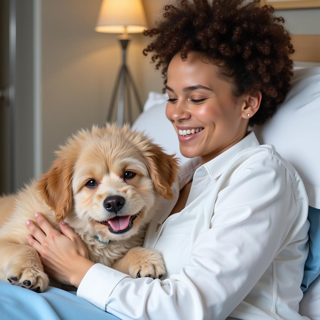 Therapy Dog Visiting Hospital Patient