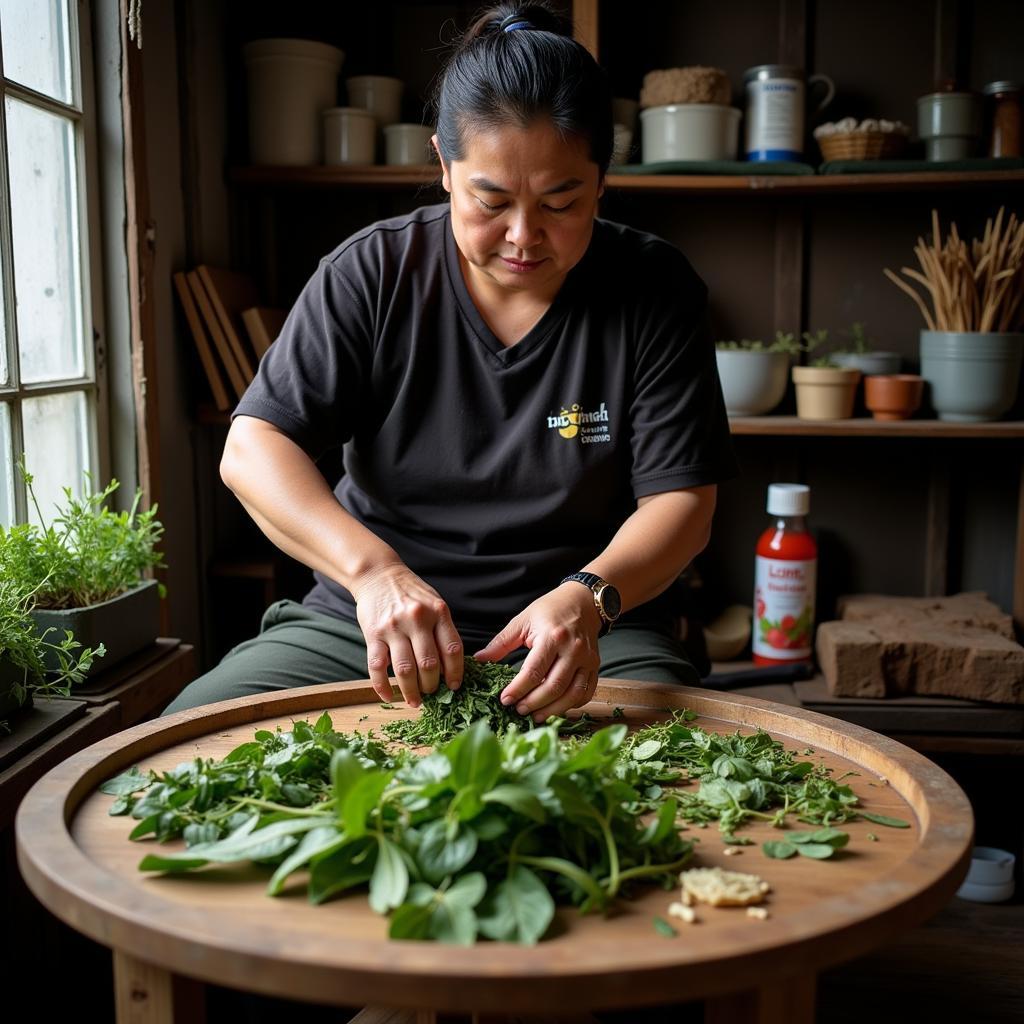 Traditional Healer Preparing Herbs