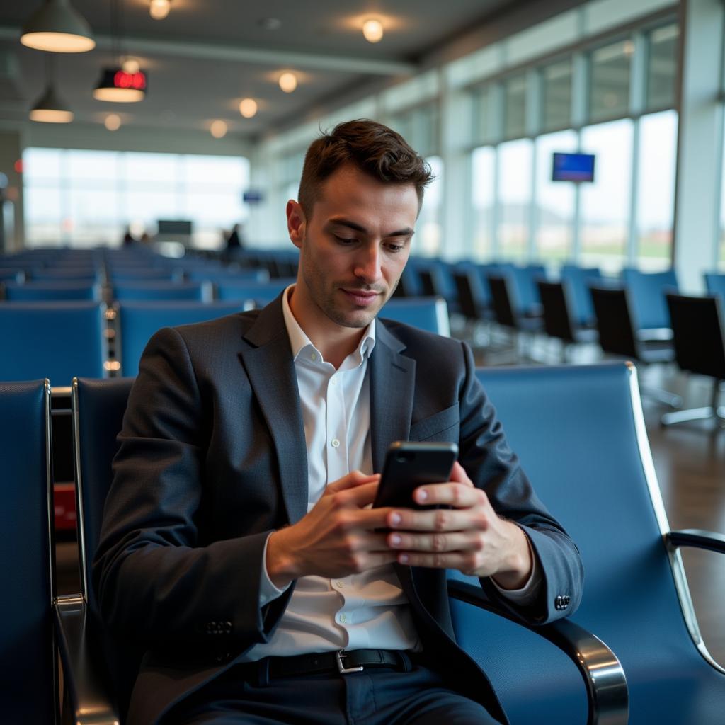 Traveler Checking Flight Status on Smartphone