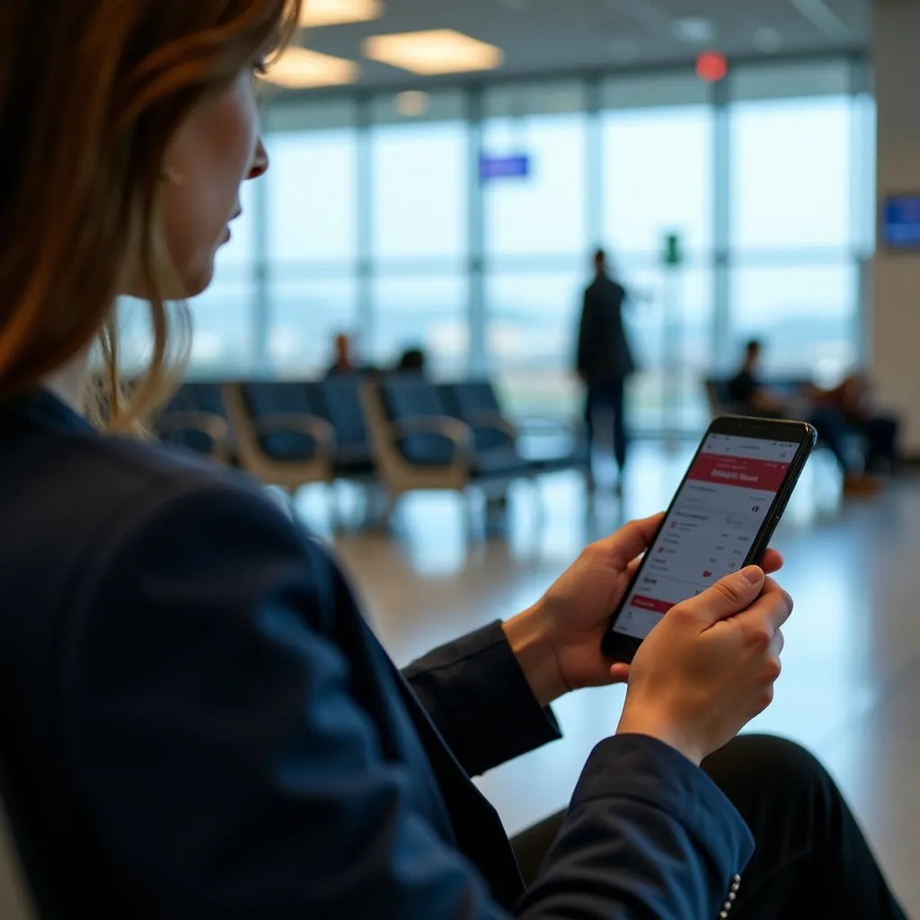 Traveler Checking Phone for Flight Details at ASE Airport