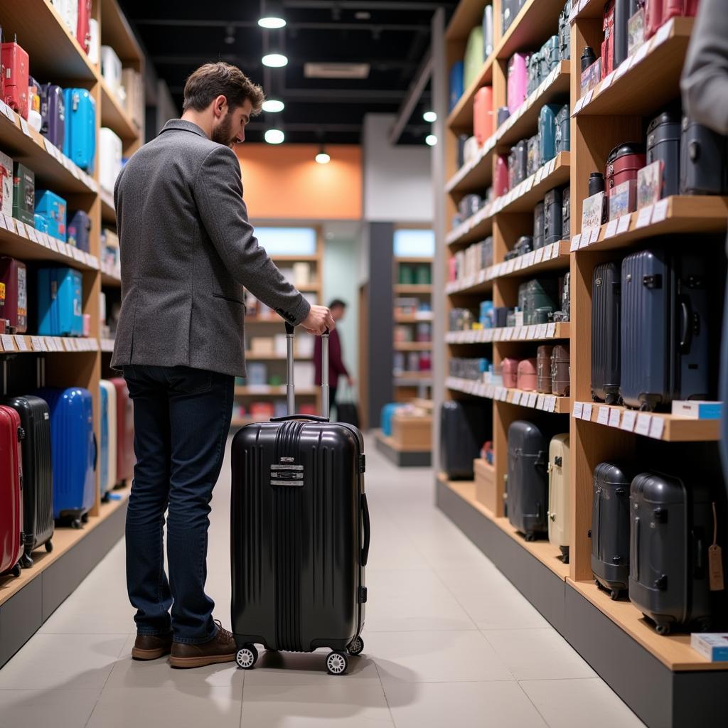 Traveler choosing a hardscase suitcase