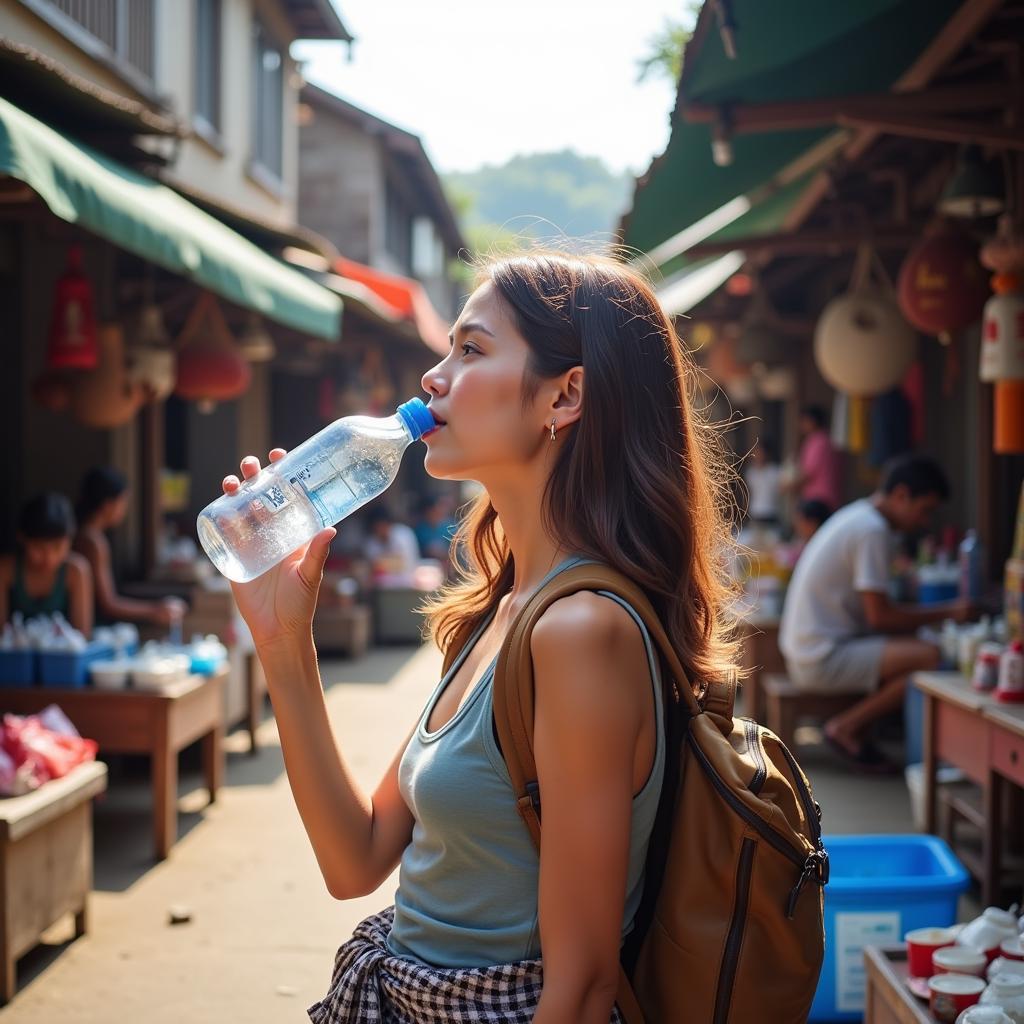 Traveler Staying Hydrated in Southeast Asia