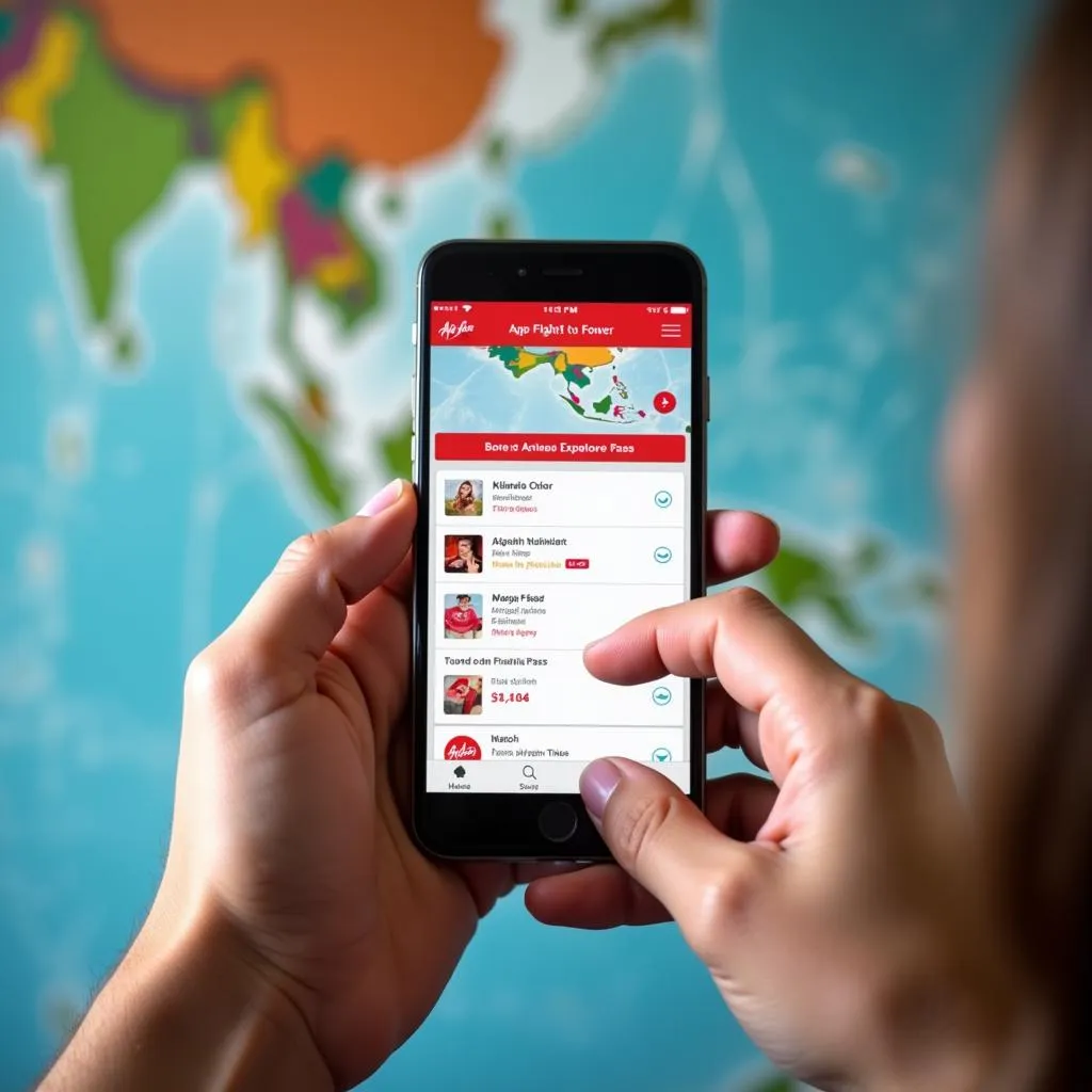 Traveler Planning Southeast Asia Trip with Air Asia App