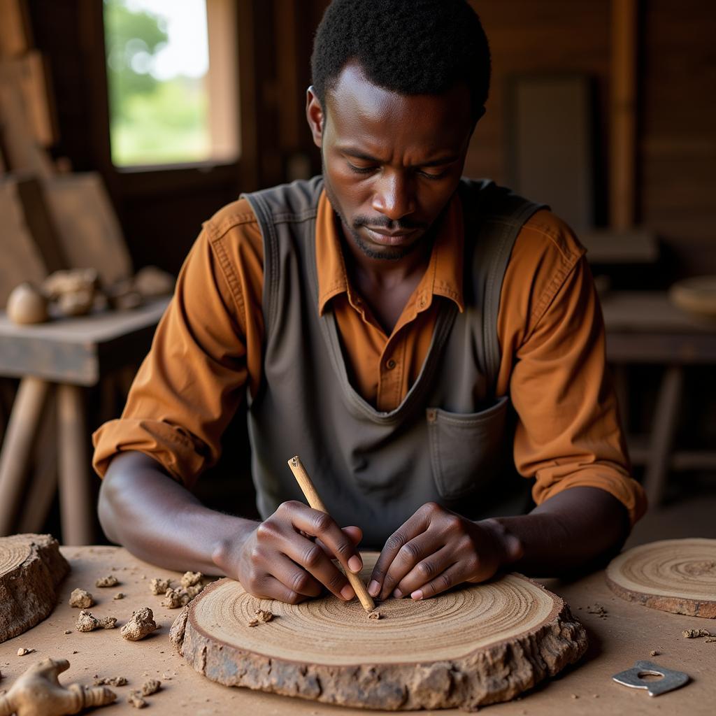 Ugandan Craftsman Creating Traditional Artwork