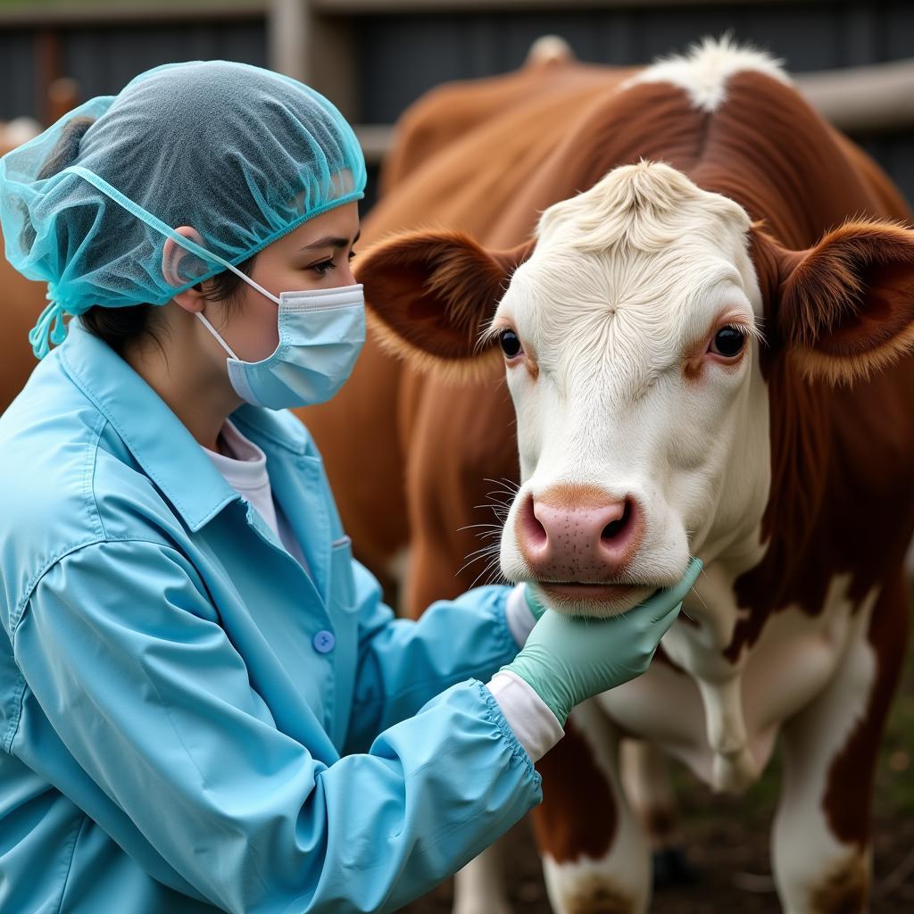 Veterinarian Examining Cow