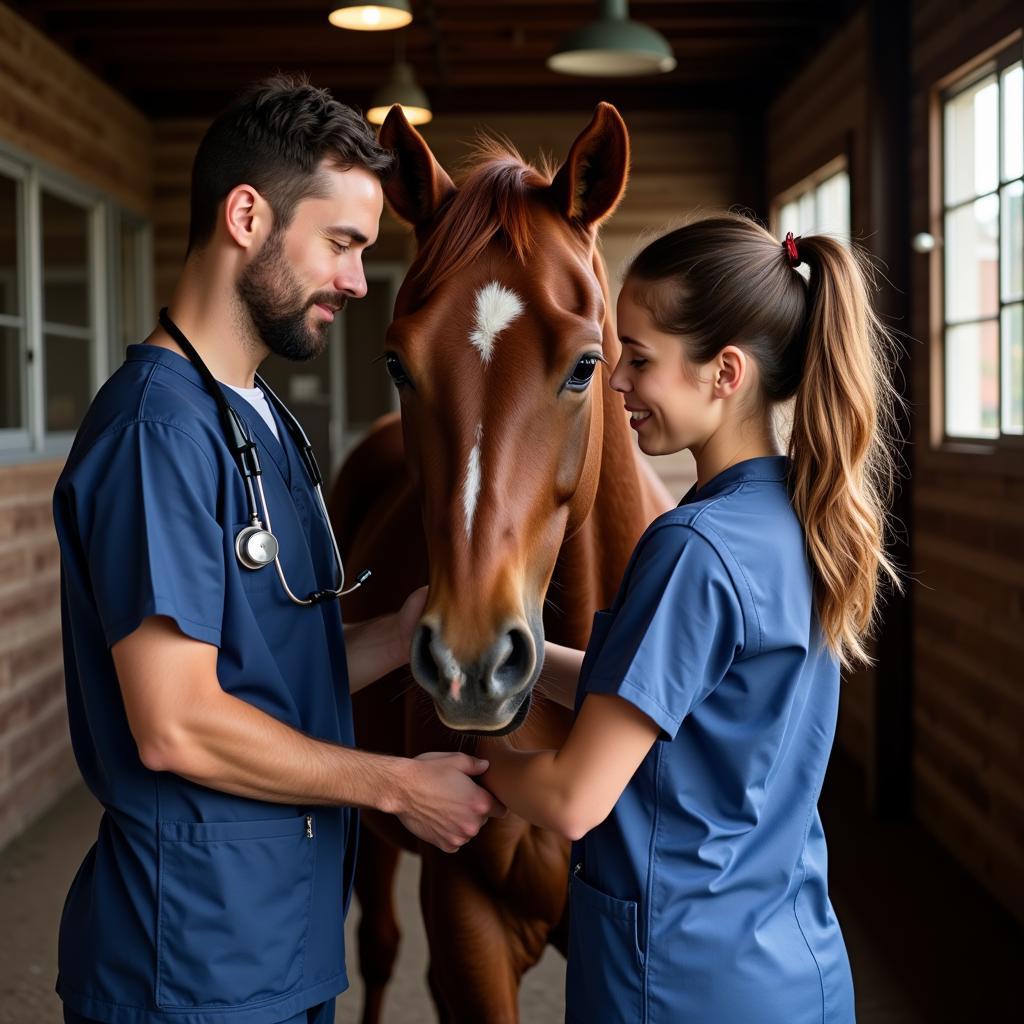 Veterinarian Examining a Horse