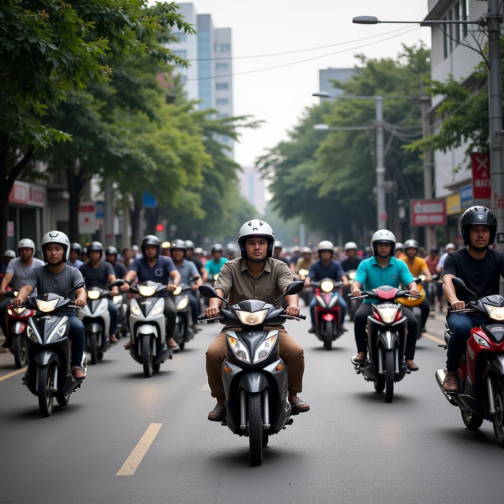 Busy motorbike traffic in Vietnam