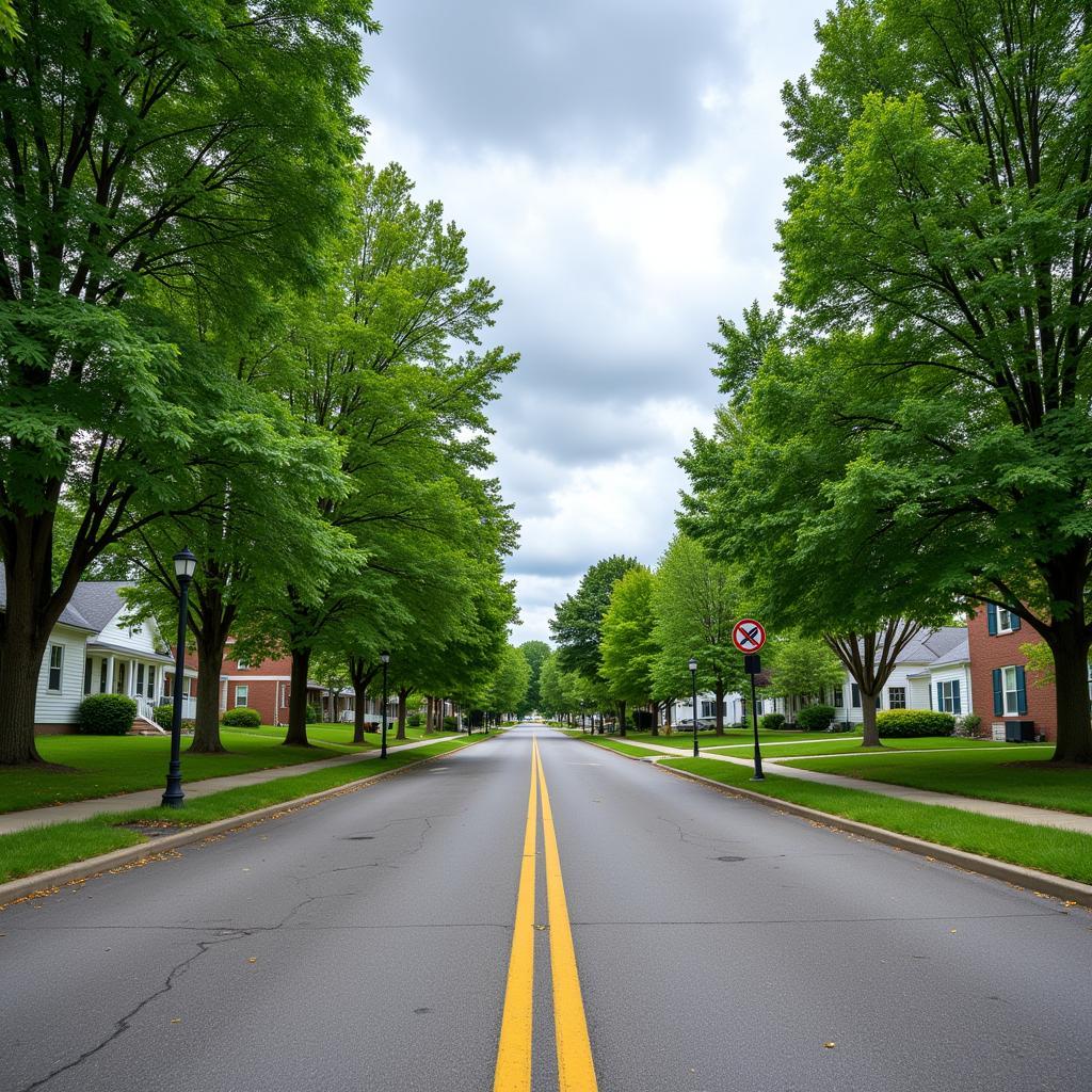 Residential streets lined with trees in Warren, Michigan