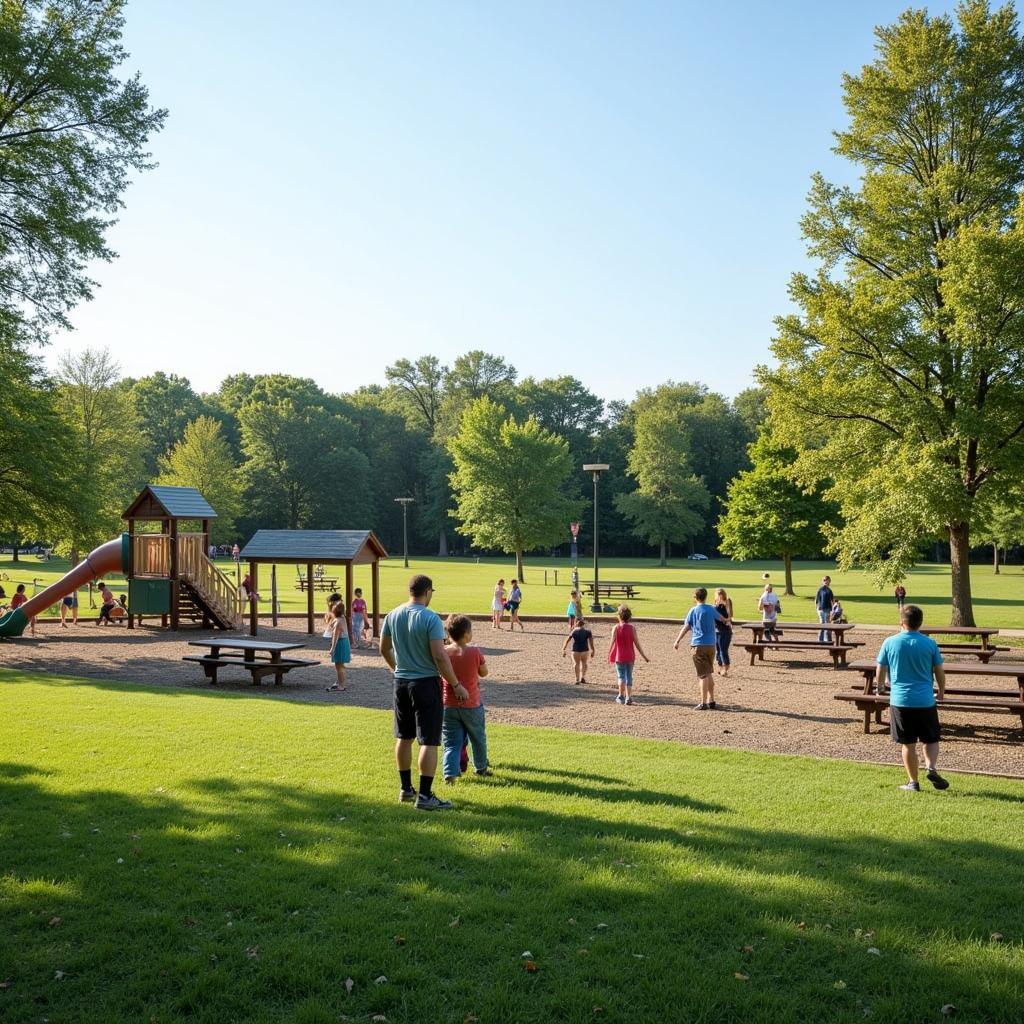 Families enjoying a sunny day at Halmich Park in Warren, Michigan