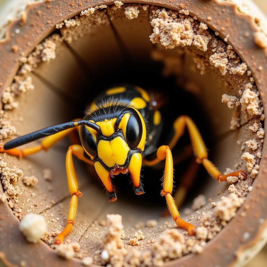 Wasp Making a Hole in Wood