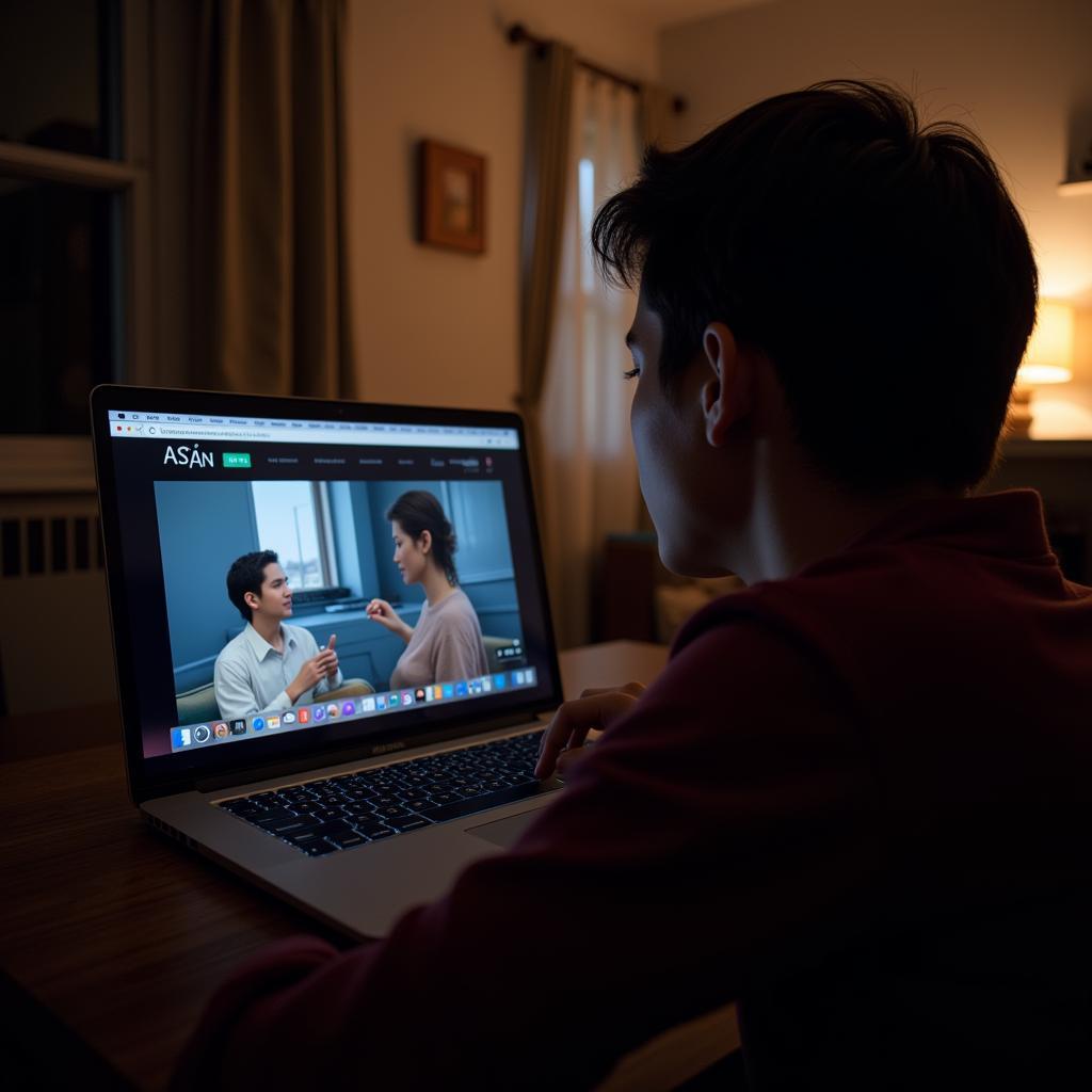 A person watching an ASEAN film on their laptop, with a streaming platform interface visible.