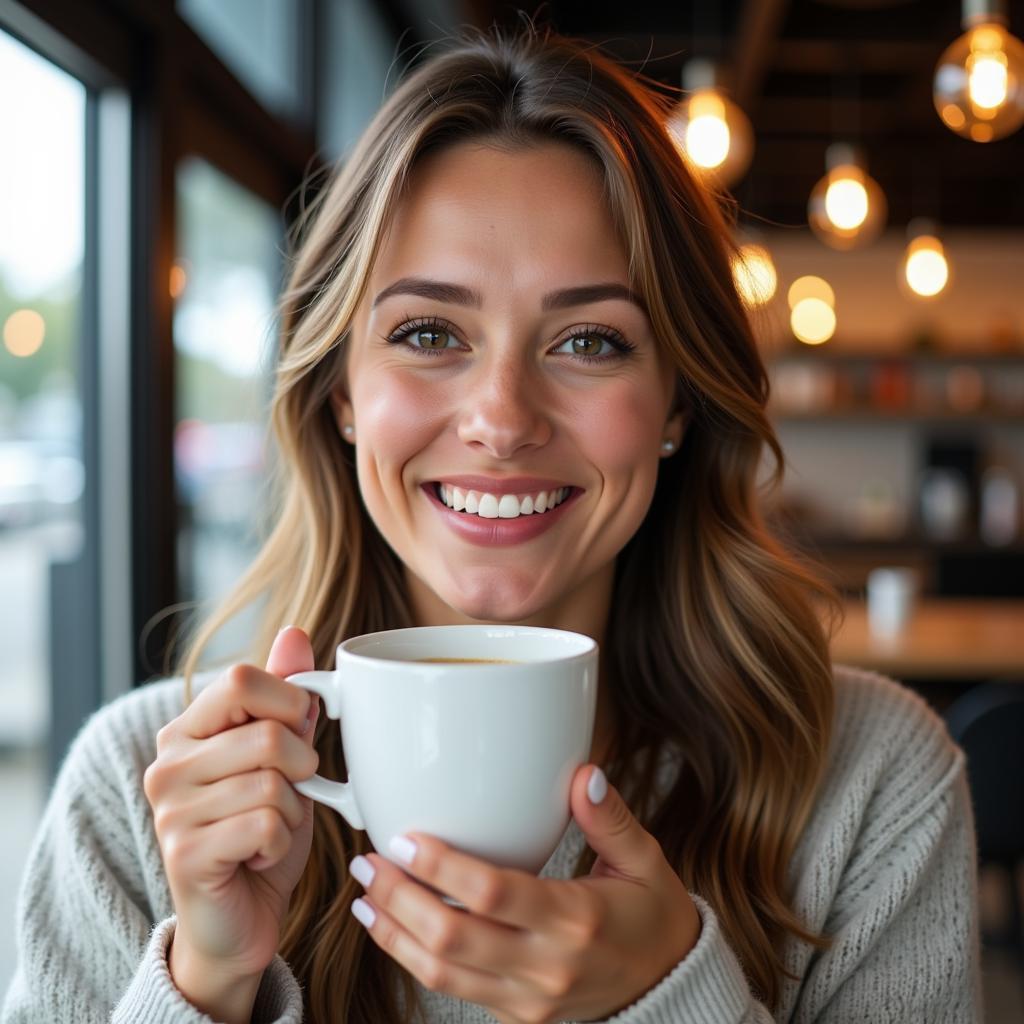 Smiling Woman Enjoying Morning Coffee