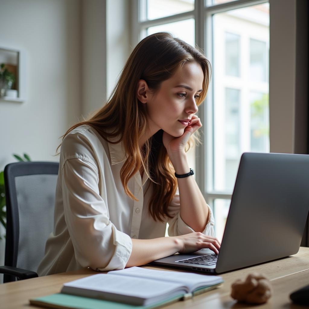 Woman Researching Cancer Information Online