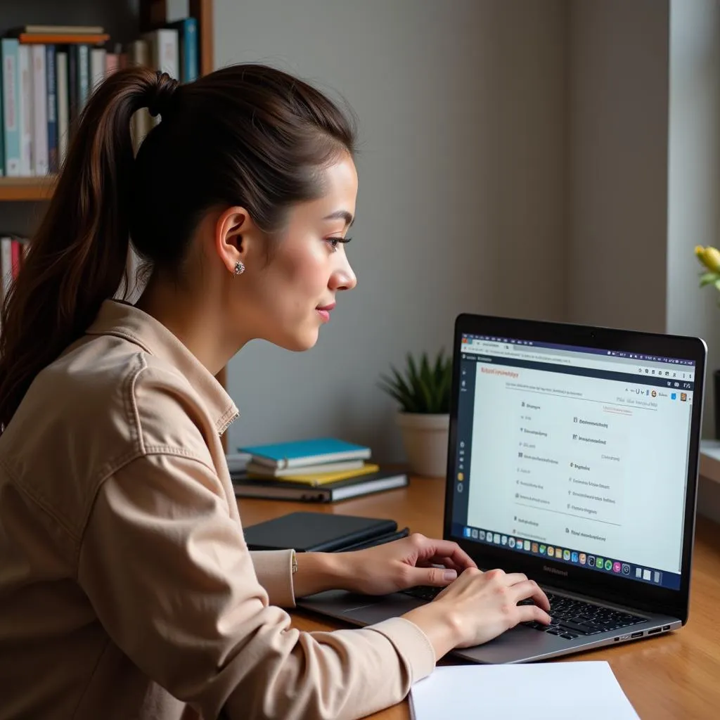 Woman Taking an Online Language Test