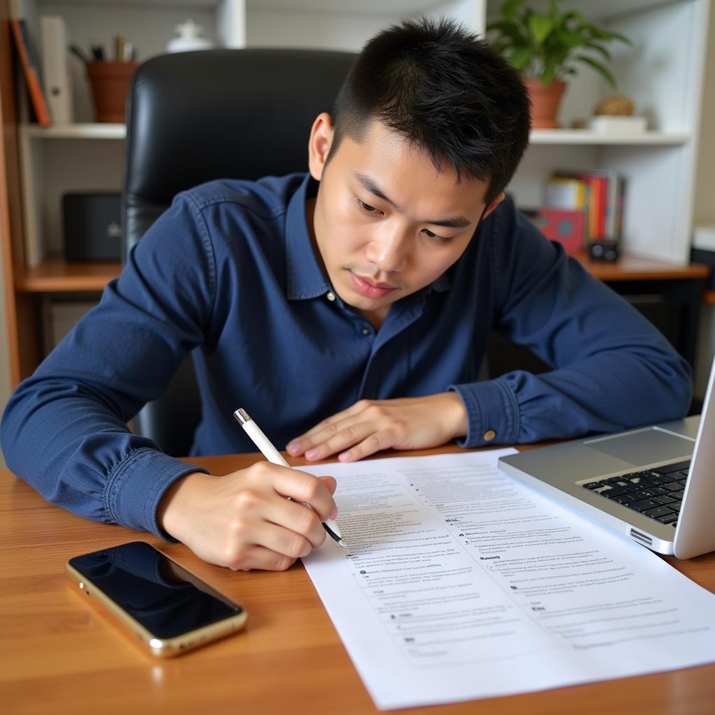 Applicant meticulously writing their statement of purpose