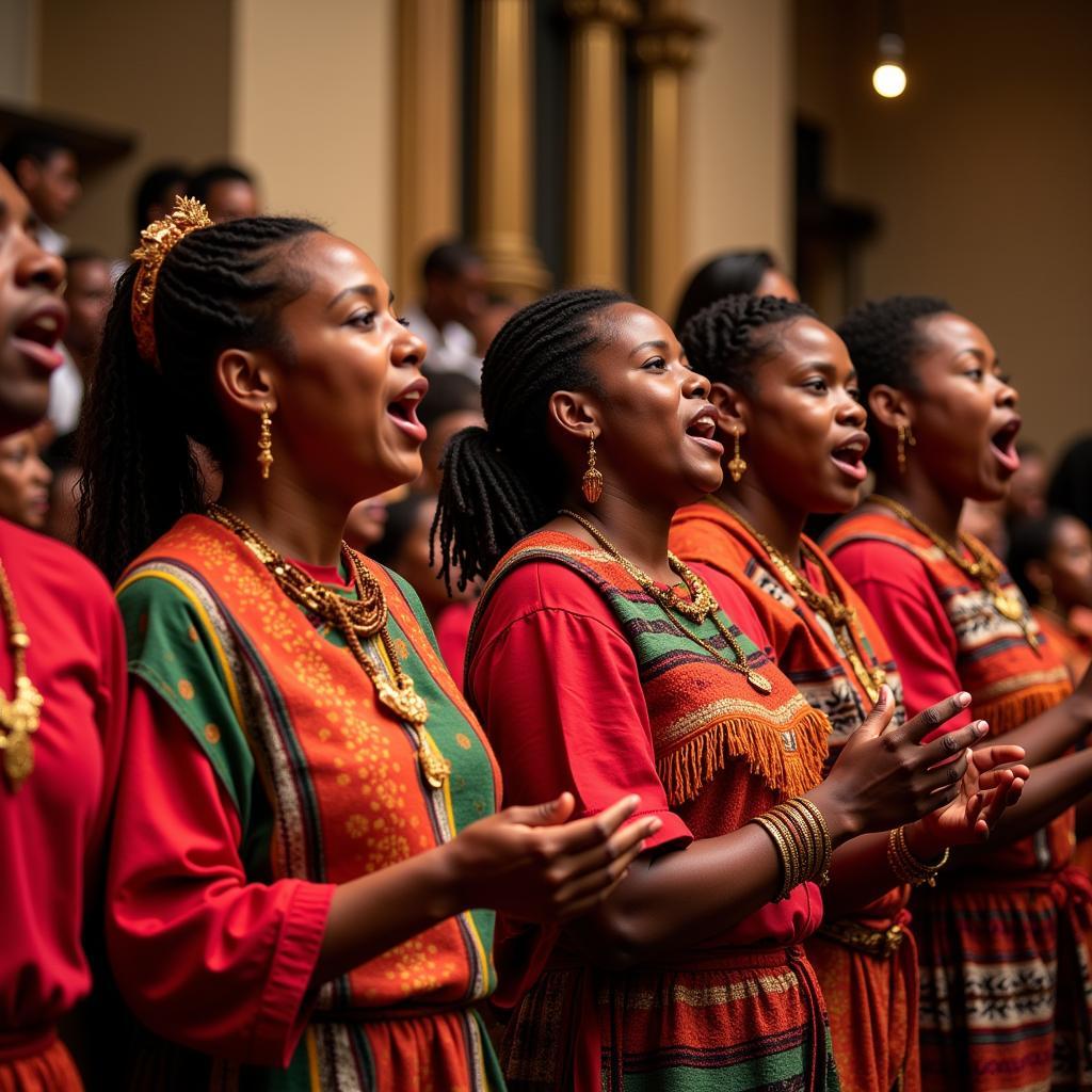 A Xhosa choir singing in traditional attire