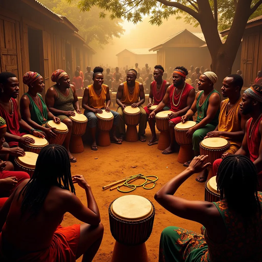 Yoruba Drumming Circle Expressing Energy and Connection