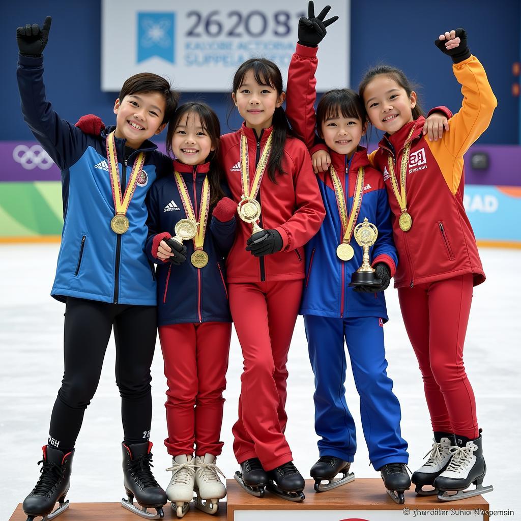 Young Asean speed skaters celebrating a victory