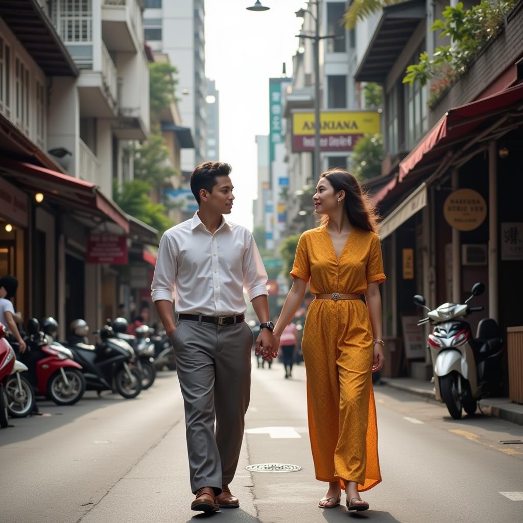 Young Couple Holding Hands in a Modern City