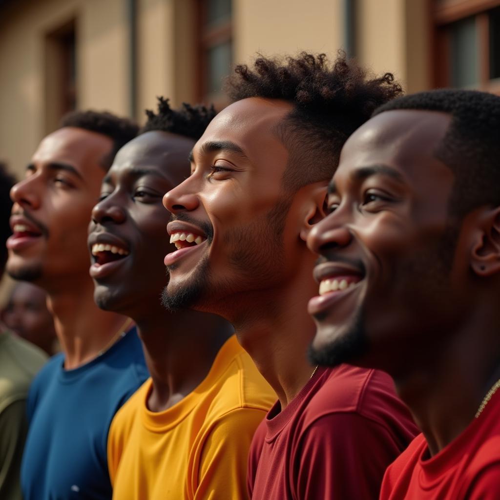 Group of Young Men Singing with Joy