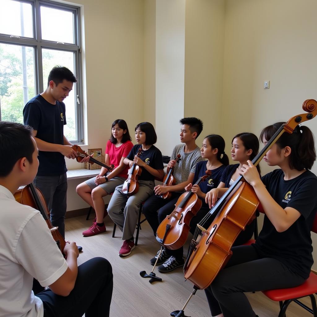 Young musicians learning from Ase Grieg at a workshop