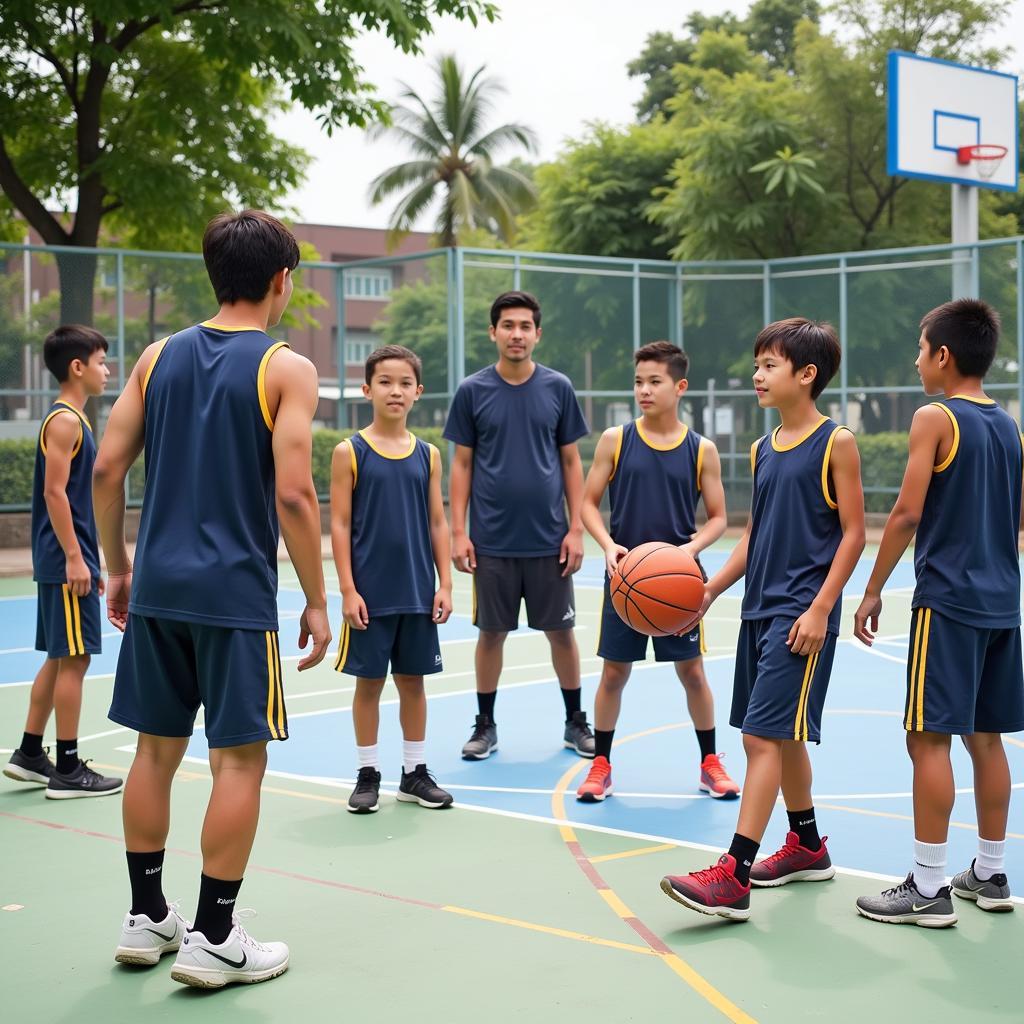 Young ASEAN basketball players training diligently on the court