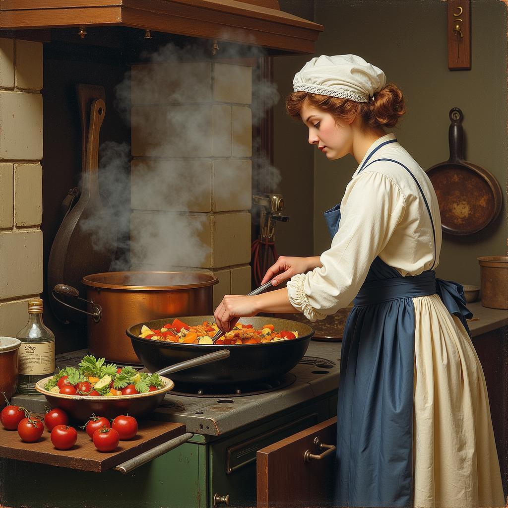 Victorian Kitchen Preparing Vegetable Ase