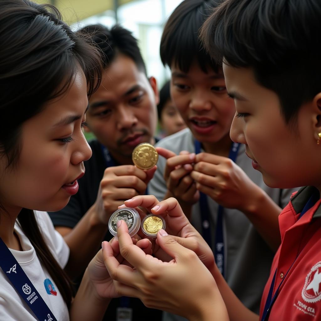 2015 P ASE MS69 Southeast Asian Collectors:  Image depicting Southeast Asian coin collectors examining and appreciating a 2015 P ASE MS69 coin, reflecting the growing interest in numismatics within the region.