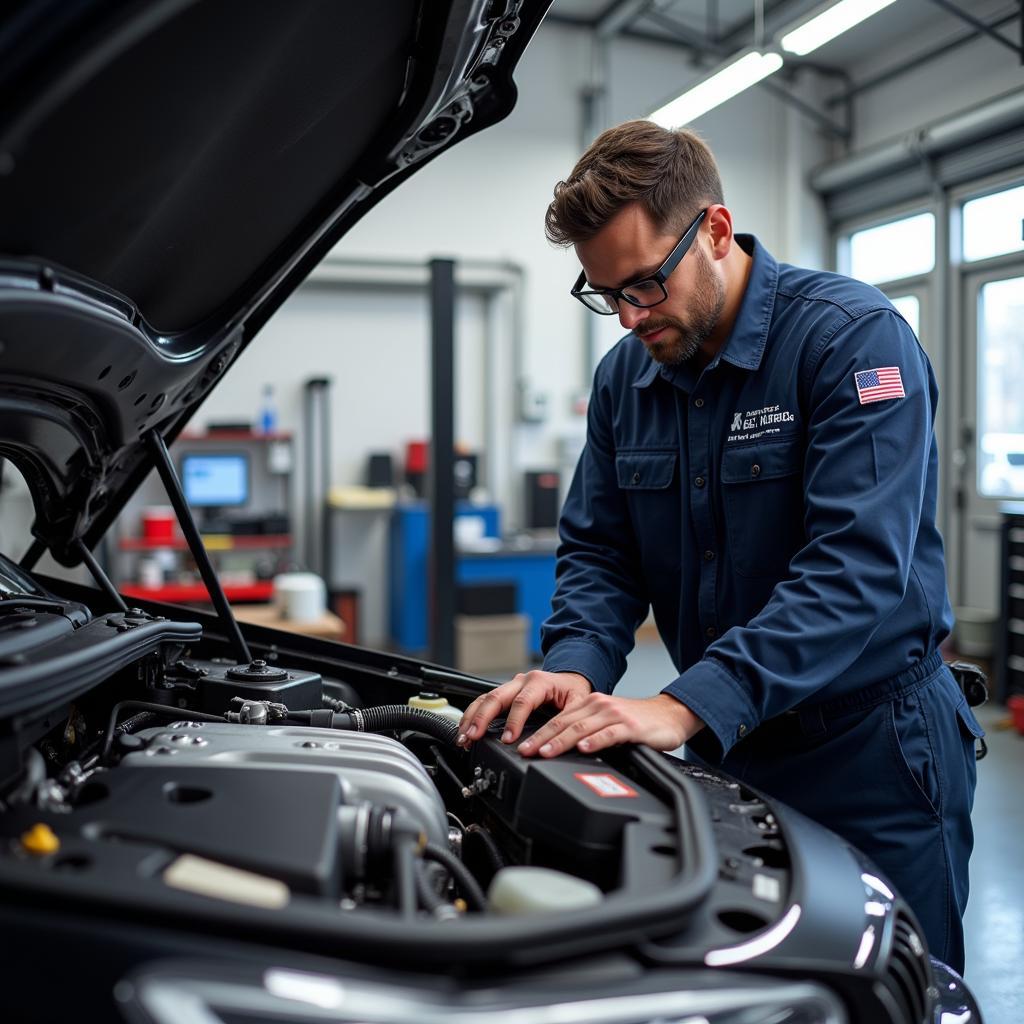 2019 ASE Certified Automotive Technician Working on a Vehicle