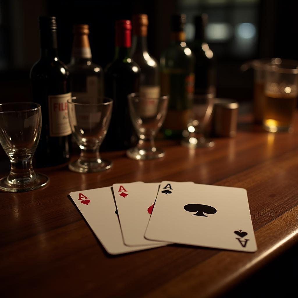 Four Aces Playing Cards in a Bar Setting